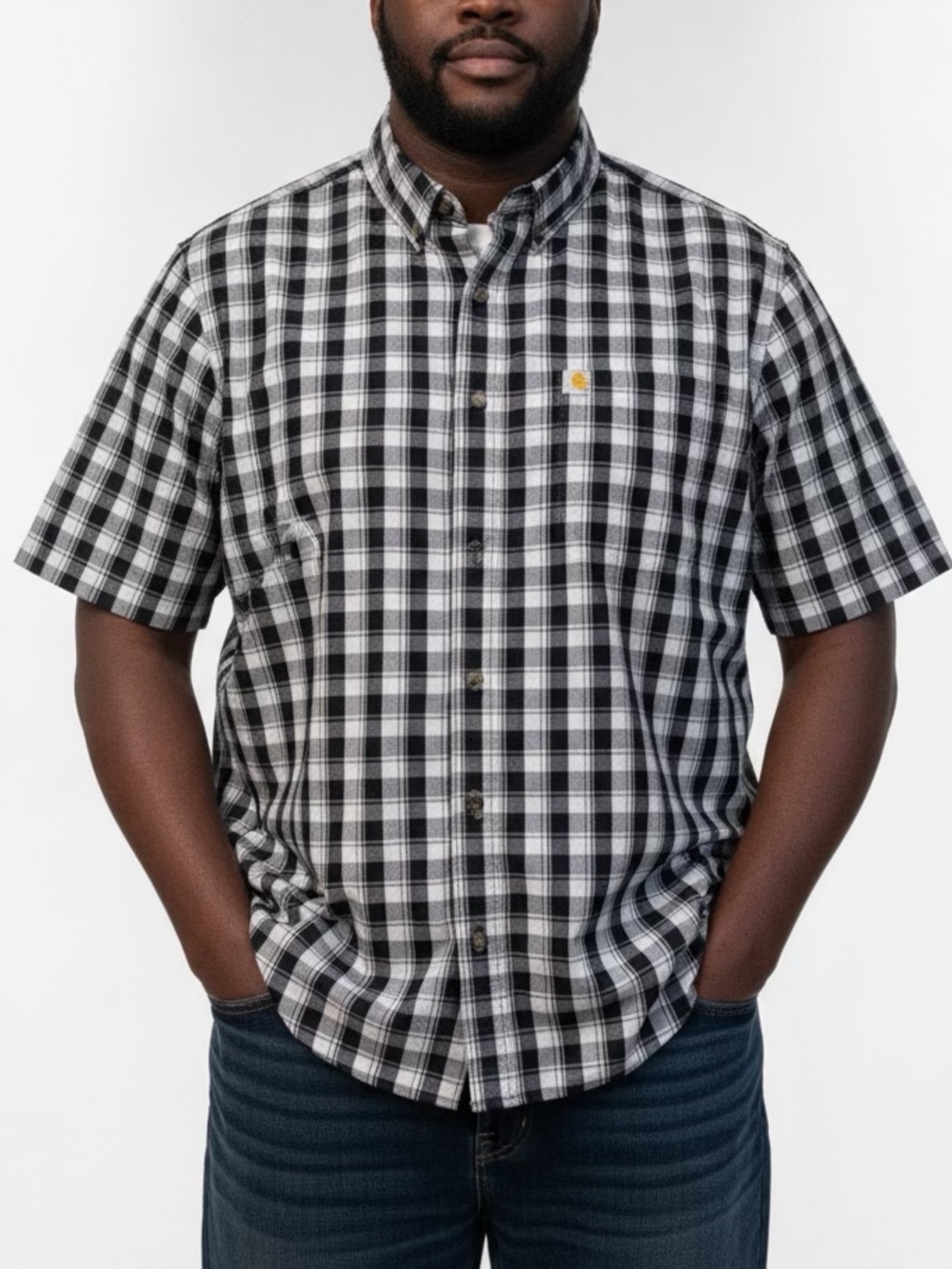 Carhartt Men's Blue & Red Plaid Short-Sleeve Button-Down Shirt Relaxed Fit